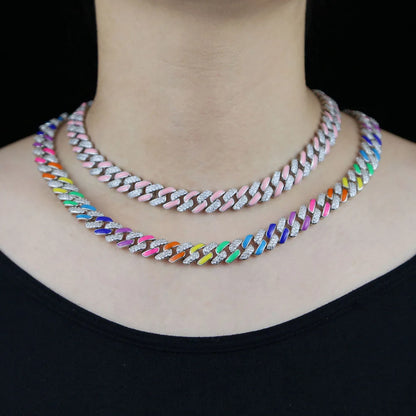 11mm Iced Out Colorful Cuban Choker Chain