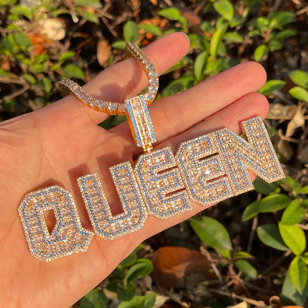 Custom Iced Out Block Letter Baguette Pendant