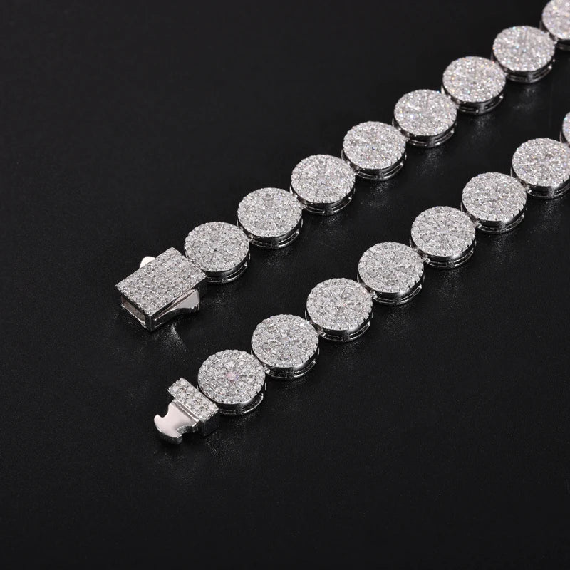 Iced Out Moissanite Round Cluster Tennis Chain