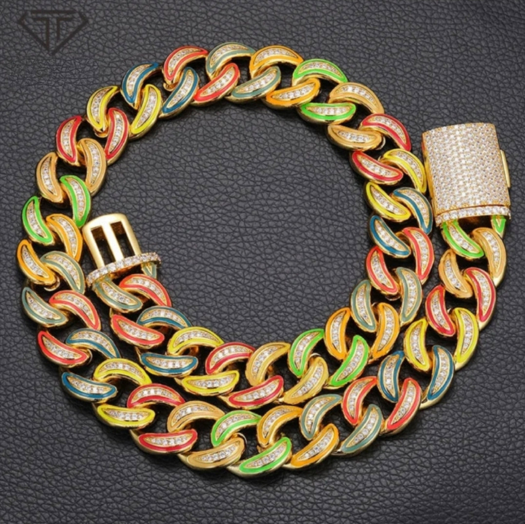 18MM Multicolor Luminous Cuban Link Bracelet/Chain