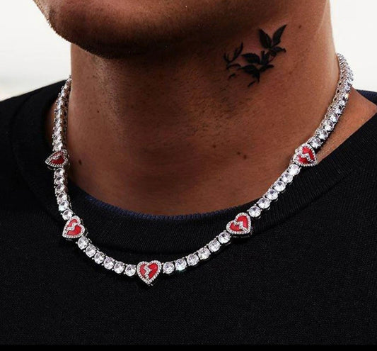 Iced Out Heart CZ Tennis Chain Choker