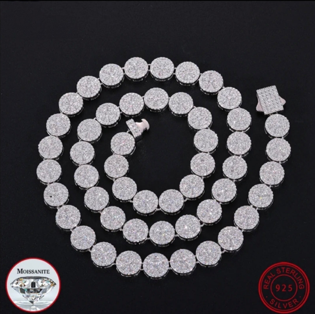 Iced Out Moissanite Round Cluster Tennis Chain