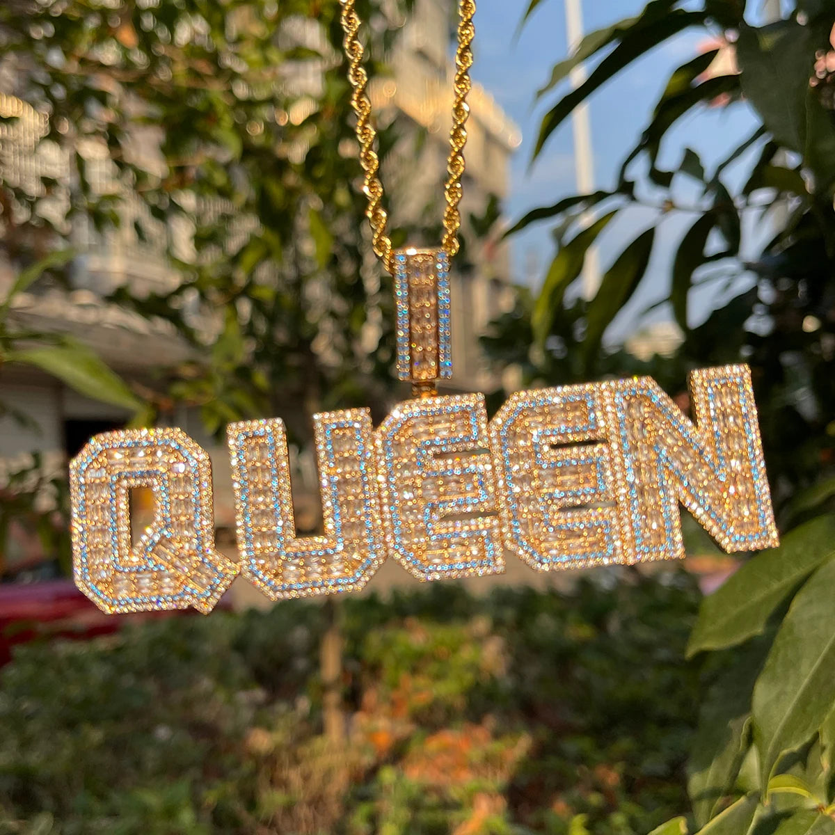 Custom Iced Out Block Letter Baguette Pendant