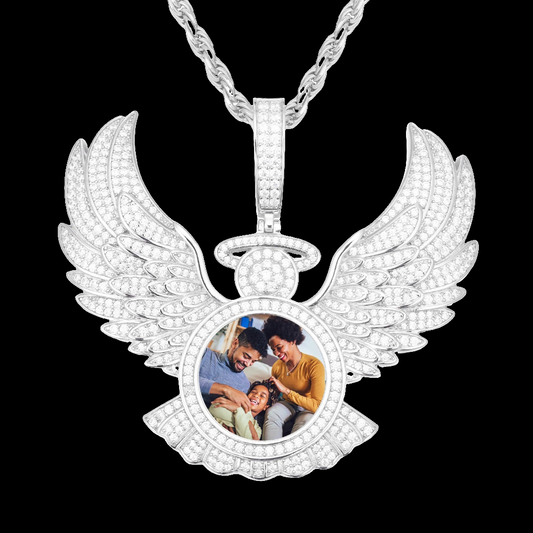 Custom angel wings memorial Picture Pendant